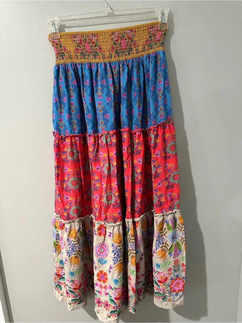 NATURAL LIFE Multicolor Tiered Maxi Skirt with Blue, Pink, Yellow & Cream Panels - Picture 4 of 4